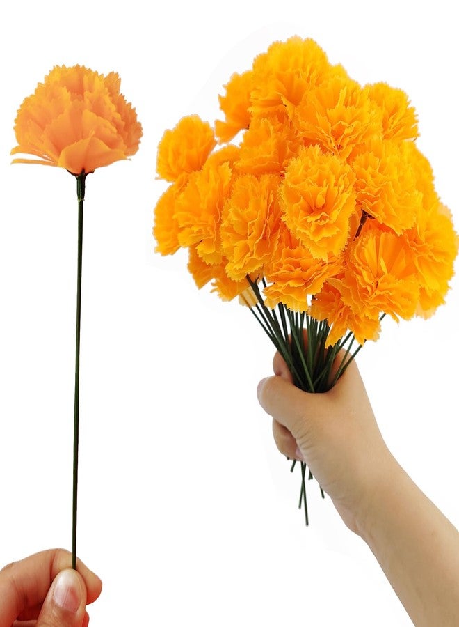 ROYHOO 50PCS Marigold Flower Heads Bulk, Silk Marigold with Stems Artificial Flowers for Diwali Home Decor Day of The Dead Wreath Garland - Image 5